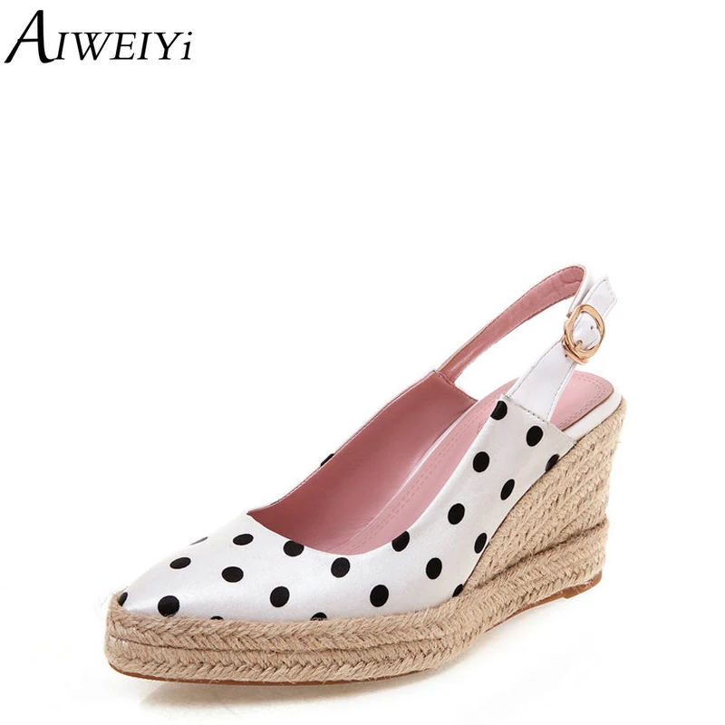 

Wedges Shoes Women's Fashion Spring Summer Dot High-Heeled Shoes Waterproof Platform Buckle Strap Sling Back Women's Shoes