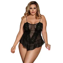 Flower lenceria encaje sexy big size womens babydoll see through erotic nightwear lingerie nuisette mujer80485