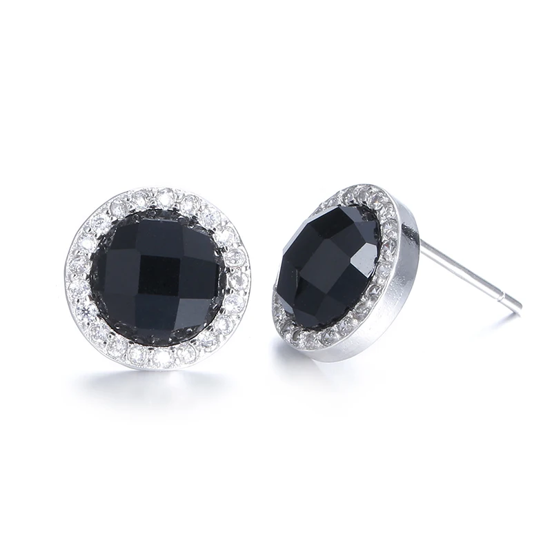 

2015 New arrival free shipping black round zircon crystal 925 sterling silver ladies`stud earrings wholesale jewelry gift