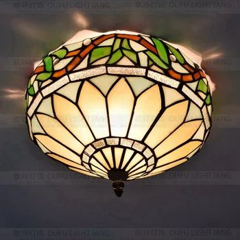 

European Baroque Pastoral Ceiling Light Tiffany Round Glass Lampshade lamparas de techo abajur 27cm E27 110-240V