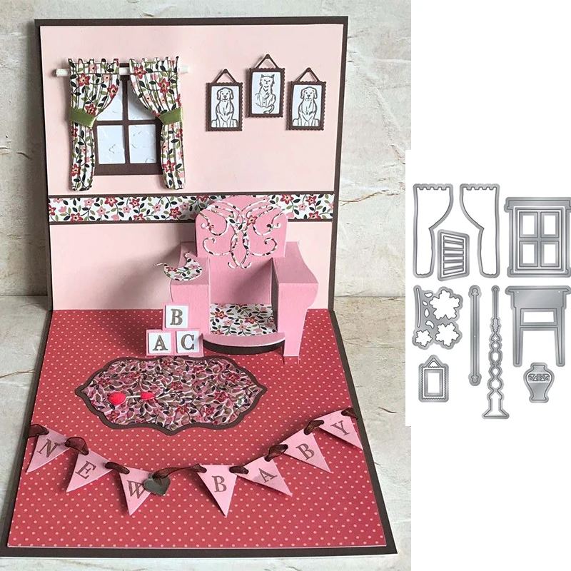 

House Window Curtain Desk Set Metal Cutting Dies For DIY Scrapbooking Embossing Papers Card Making Crafts Supplies New 2019 Dies