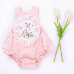 Для новорожденных девочек цветок кружева ползунки Детские комбинезоны одежда в загородном стиле бантом кружевное многослойное