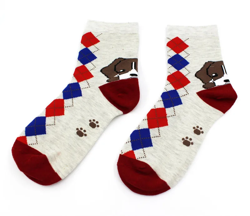 Quality Novelty Cartoon Animal Women Dog Socks Pug 2017 Plaid Cotton