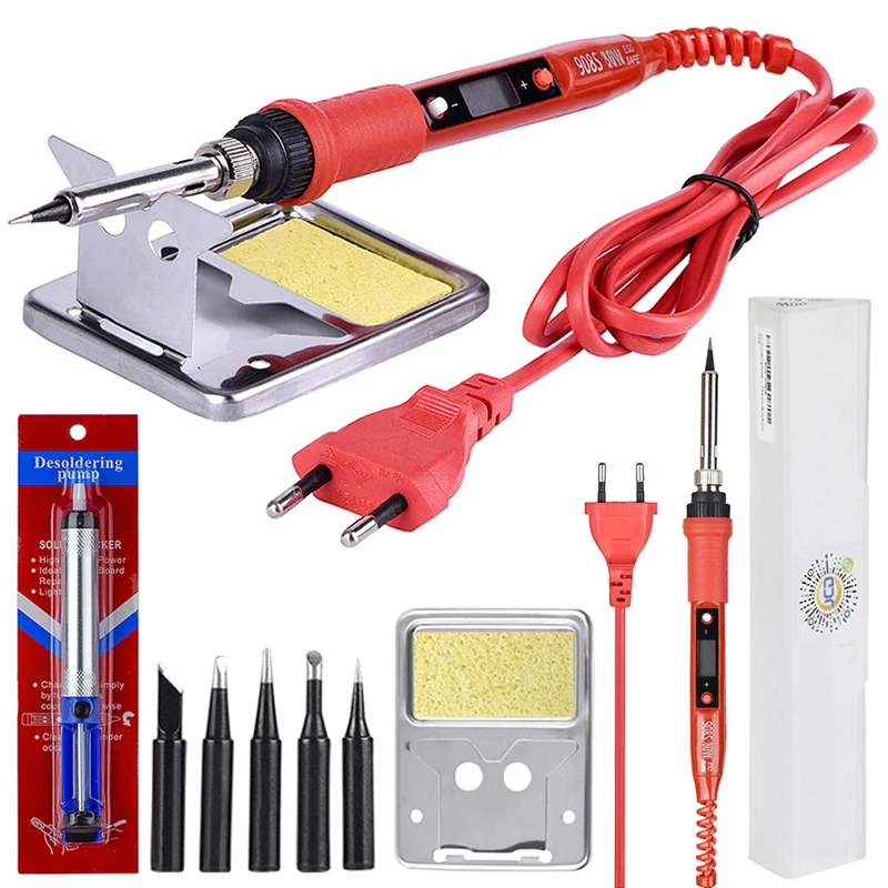 

JCD 220V 80W LCD Electric Soldering iron Adjustable Temperature Solder Welding rework tool soldering pump irons kit tips cleaner
