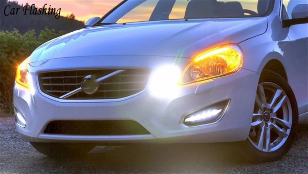 CSGJMY 1 комплект DRL для Volvo S60 2009 2010 2011 2012 2013 светодиодный дневные ходовые огни дневного света противотуманная фара с сигналом поворота