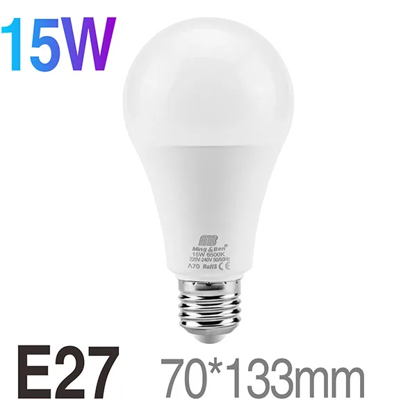 E27 ламповый держатель, AC85-265V адаптер управления, настенный держатель, штепсельная вилка европейского стандарта, светодиодный светильник E27 3 Вт 5 Вт 7 Вт 9 Вт 12 Вт 15 Вт 18 Вт, высокая яркость - Испускаемый цвет: E27 15W 220V Bulb