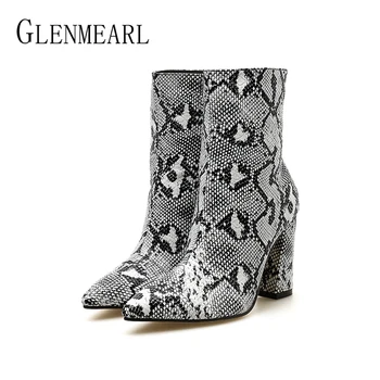 

Women Boots High Heels Winter Shoes Snakeskin Ankle Boots Female Sexy Casual Boot Party Ladies Shoe Zip New Arrival Plus Size DE