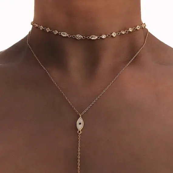 

New Arrival 925 Silver delicate Small Tear Drop Shape Sparkling Cubic Zirconia CZ Chokers Collar Charm Necklaces for Women