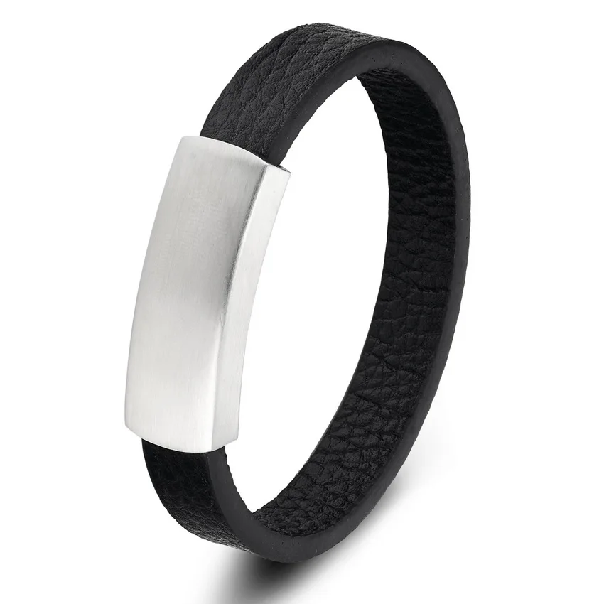 XQNI Stainless Steel Genuine Leather Bracelets For Men Retro Style 12MM Snake Chain Magnet Design Bracelet For Men Birthday Gift