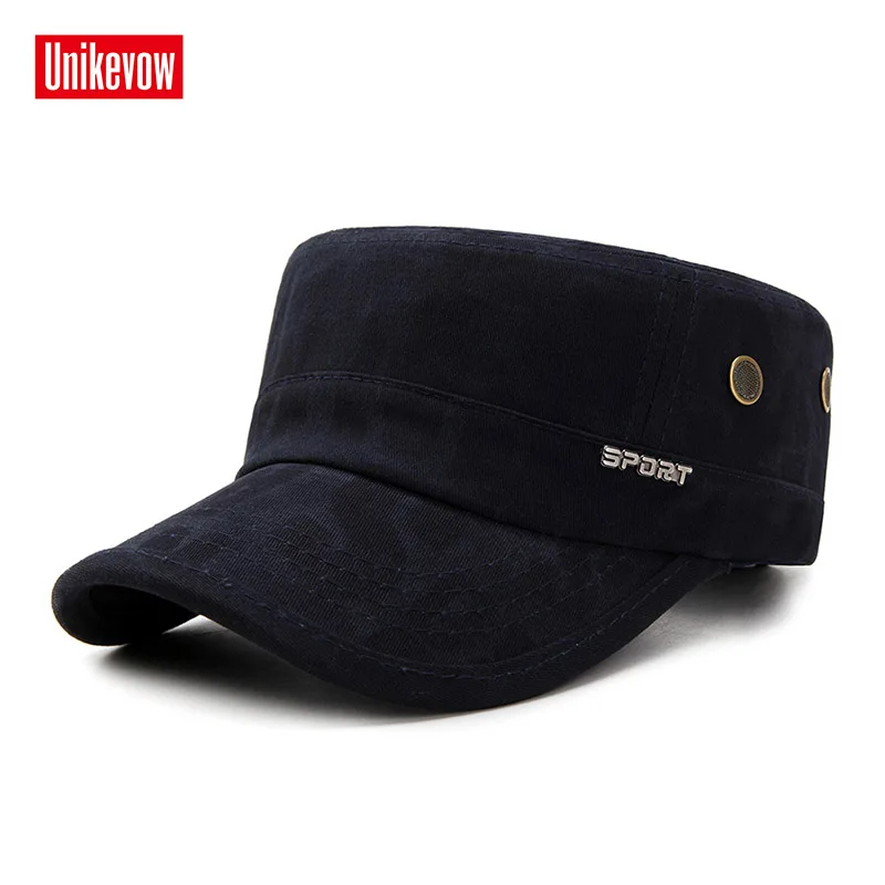 

UNIKEVOW Letter washed military cap Sport flat top Hat for men Outdoor cap high quality hat with copper holes