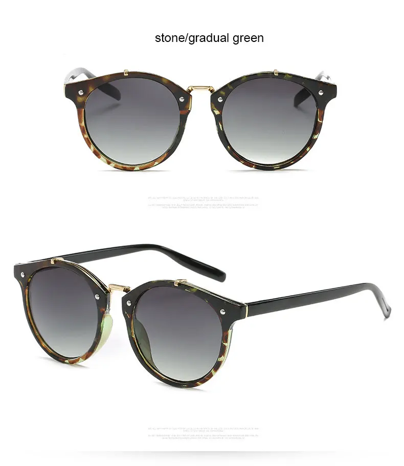 Винтаж круглые солнечные очки с заклепками Для женщин Брендовая Дизайнерская обувь очки UV400 градиент женские ретро солнцезащитные очки Oculos De Sol masculino