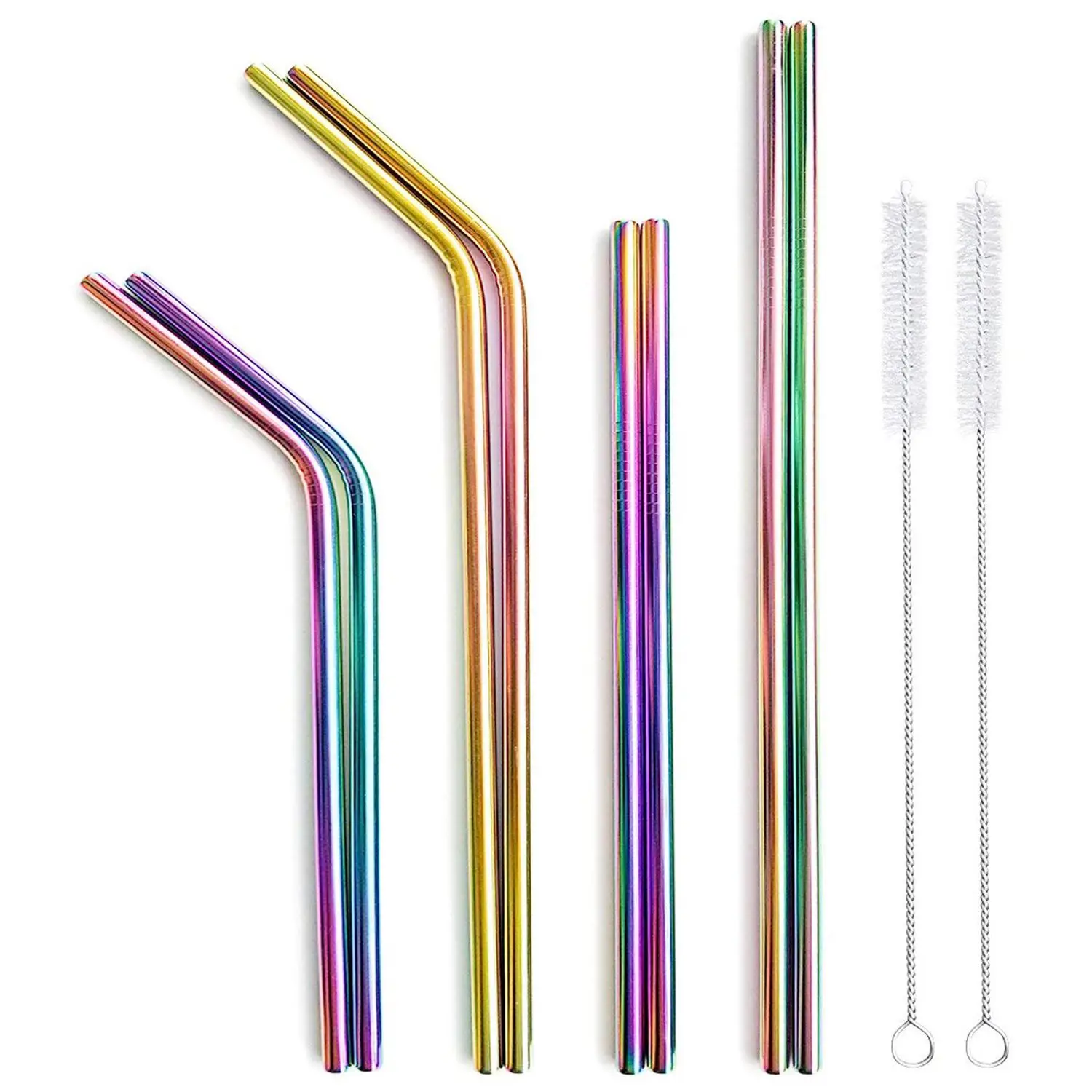 Stainless Steel Drinking Straws Reusable Straws Colorful 8 pcs with 2