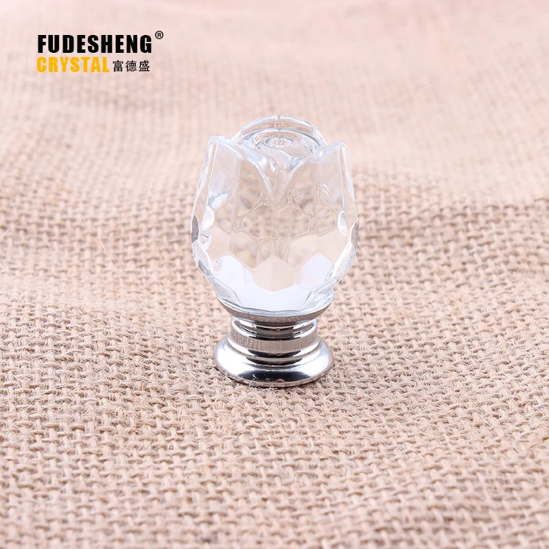 

25mm * 37mm Rose shape crystal handle Transparent crystal handle Acrylic Pull hole Crystal drawer handle Get screw wholesale