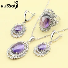 XUTAAYI Creado Amethyst Púrpura Blanco Cristalino de La Manera 925 Sistemas de La Joyería Flawless Collar Anillos Pendientes Joyería de La Boda