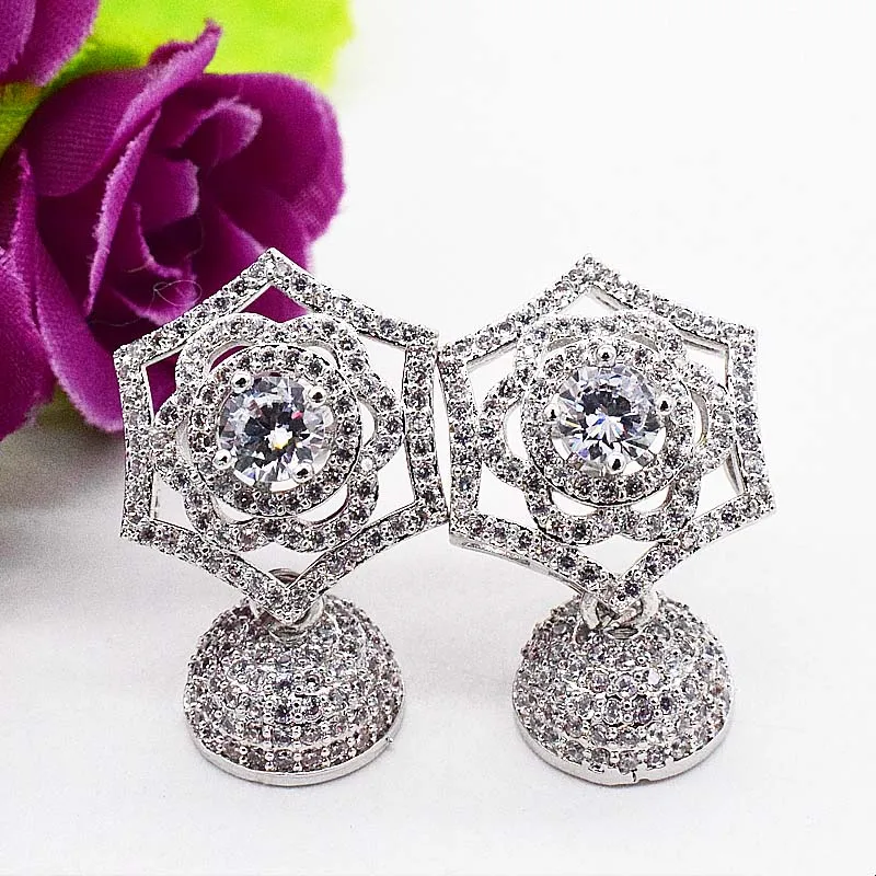 

one pair white zircon hook flower earring hook FPPJ wholesale