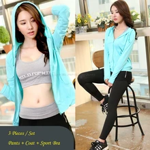 3 шт Цвет конфеты спортивный костюм женский воздухопроницаемый быстрая сушка спортивная одежда(компрессия брюки& ударопрочный бюстгалтер& длинные рукова Пальто) спортивный костюм женщины девушка спорт носить костюм