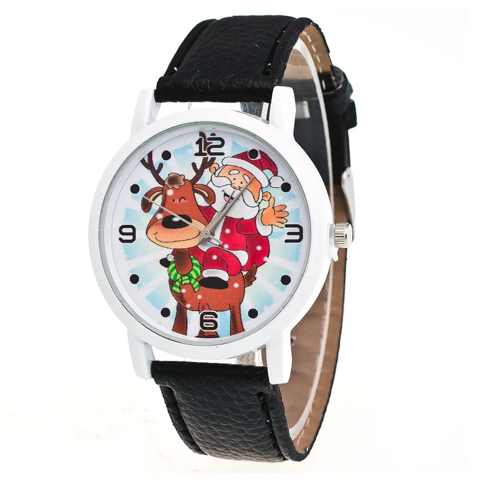 Новые модные рождественские часы для пожилых женщин, Мужские Женские часы с кожаным ремешком, аналоговые кварцевые наручные часы, белые часы Relogio