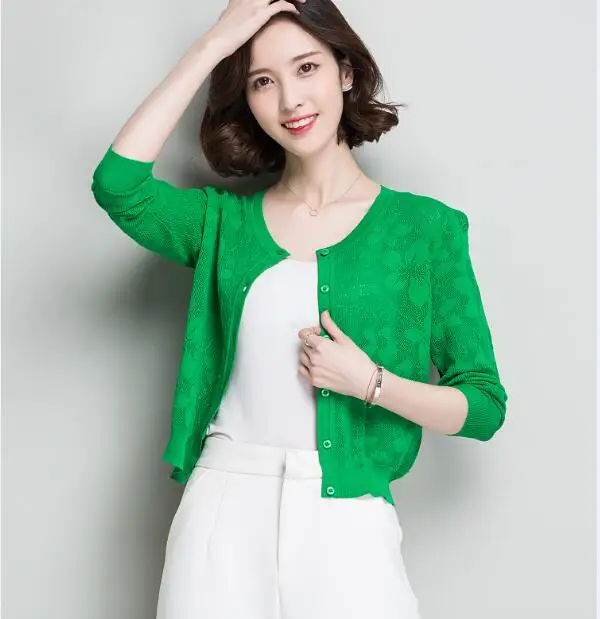 

High quality women's floral knitwear summer & spring ladies hollow knitted cardigan