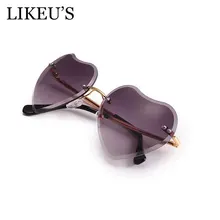 LIKEU'S брендовая дизайнерская Модная в форме сердца солнцезащитные очки без оправы для женщин Роскошные любовь сердце очки Винтажные Солнцезащитные очки без оправы