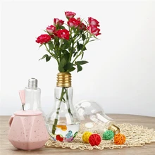 Clear Light Bulb Shape Stand Plant Flower Vase Hydroponic Container Bottle Gold/Silver color flower holder desk decor free ship