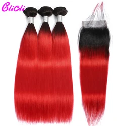 Clicli Pre-Colored Ombre Human Hair Brazilian Straight Remy Bundles With Closure 1B/Red Colored Weave Bundles With Lace Closure Clicli Pre-Colored Ombre Human Hair Brazilian Straight Remy Bundles With Closure 1B/Red Colored Weave Bundles With Lace Closure