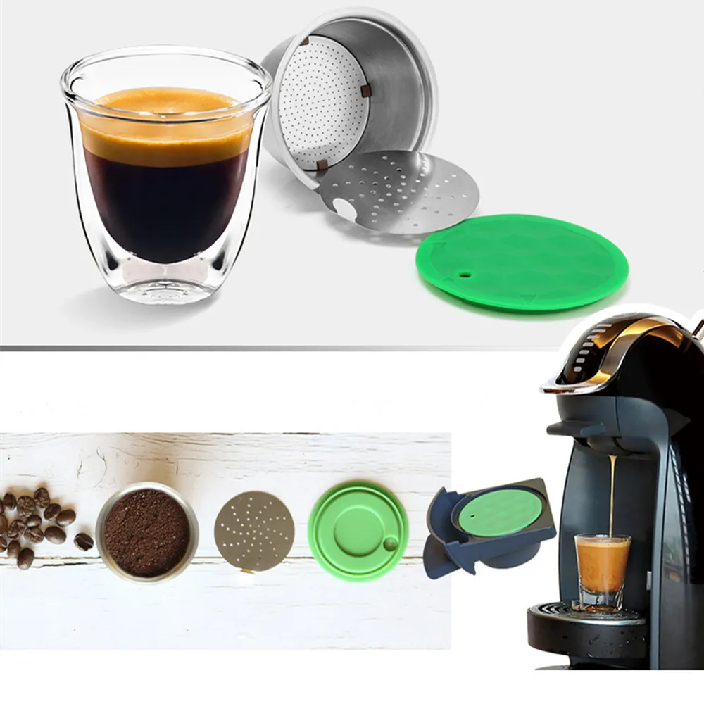 

iCafilas Stainless Steel Dolce Gusto Coffee Filters Tamper Reusable Refillable Dolci Gusto Crema Coffee Capsule Pod for Nescafe