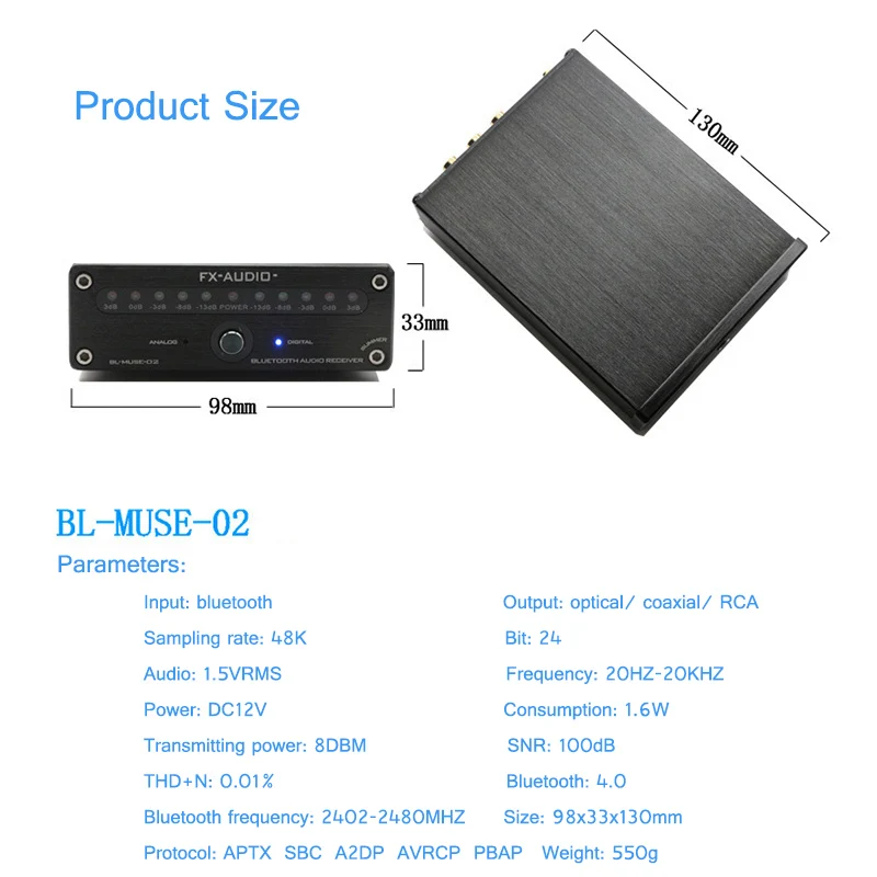 Fx-аудио BL-MUSE-02 без потерь bluetooth HiFi Цифровой усилитель 24Bit оптический коаксиальный RCA аудио приемник Amp CSR8670