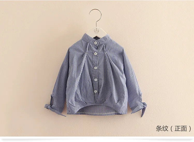 Kids Tops 2018 Spring Autumn Fashion Children Clothing Mandarin Collar Bowknot Long Sleeve Solid Color Strip Baby Girl Shirt (1)