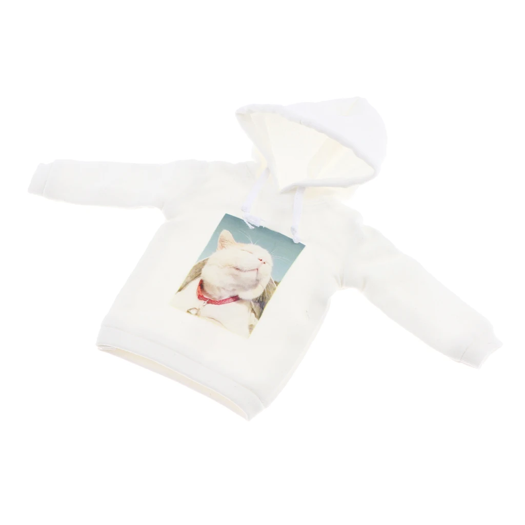 White Casual Cat Printing Girl Doll Clothes Long Sleeve Hoodie T-shirt for Blythe Azone Licca 1/6 Dolls Accessories