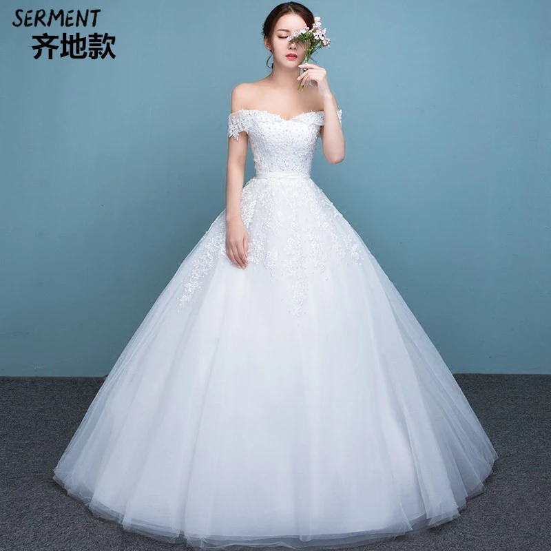 

Main Wedding Dress 2019 New Bride Champagne Color Shoulder Summer Simple Long Tail French Light Sen Female
