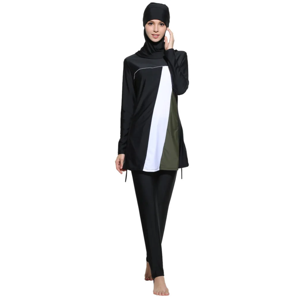 Скромные исламские купальники полосатый купальный костюм для женщин хиджаб купальное платье полное покрытие мусульманская conervatial Одежда для пляжа больших размеров 4XL Q1178