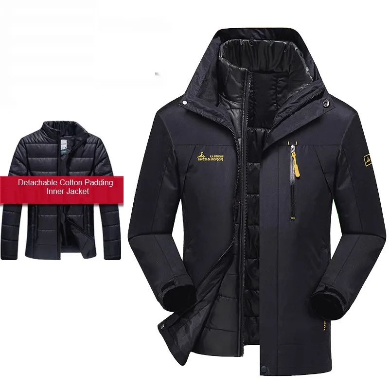 Мужская зимняя водонепроницаемая куртка для катания на лыжах 3 в 1, уличная куртка с капюшоном и хлопковой подкладкой, пальто для кемпинга, походов, походов, альпинизма, путешествий, негабаритных размеров
