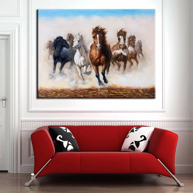 

New China Artist Pure Hand-painted Wall Decorative Oil Painting Eight Horses Pictures Painting For Living Room