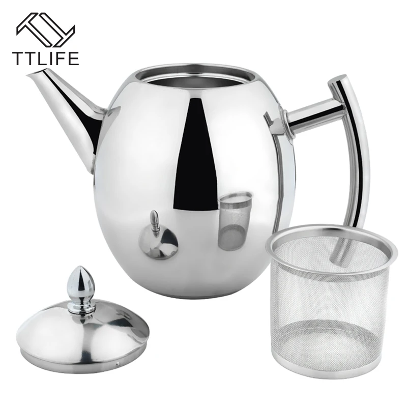 Goedkoop TTLIFE Rvs 1L 1.5 Koffie Pot Met Zeef Duurzaam Theepot Koffie Waterkoker Huishouden Keuken coffeeware Thee Tool