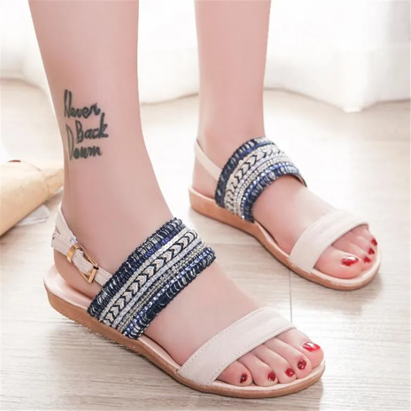 

summer new buckle flat bottom Roman women's shoes word comfortable casual flat with women sandals soulier femme Large size 36-42