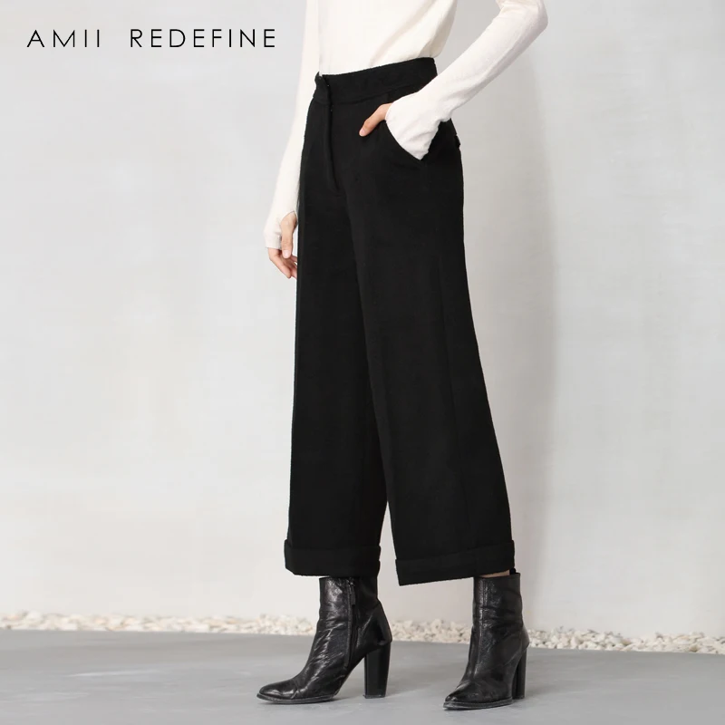 Amii Redefine шерстяные широкие брюки зимние повседневные свободные на молнии с