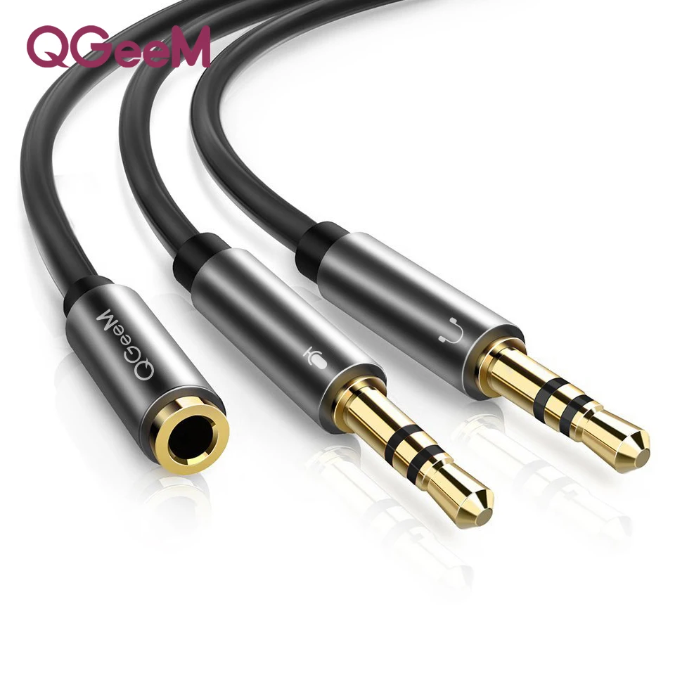 

QGeeM Splitter Headphone for Computer 3.5mm Female to 2 Male 3.5mm Mic Audio Y Splitter Cable Headset to PC Adapter AUX Cable