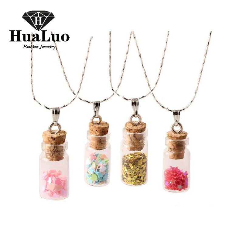 

Silver Plated Necklace Wishing Bottle Glass Necklaces & Pendants Jewelry Accessories Luminous Gem Pendant for Women N2114-N2125