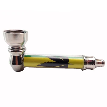 

10 pcs/lot Mini Protable Pipes Hemp Leaves Stickers Smoking Pipe Metal Alloy Herb Cheap Wholesale Pipes Hookah Tobacco Pipes