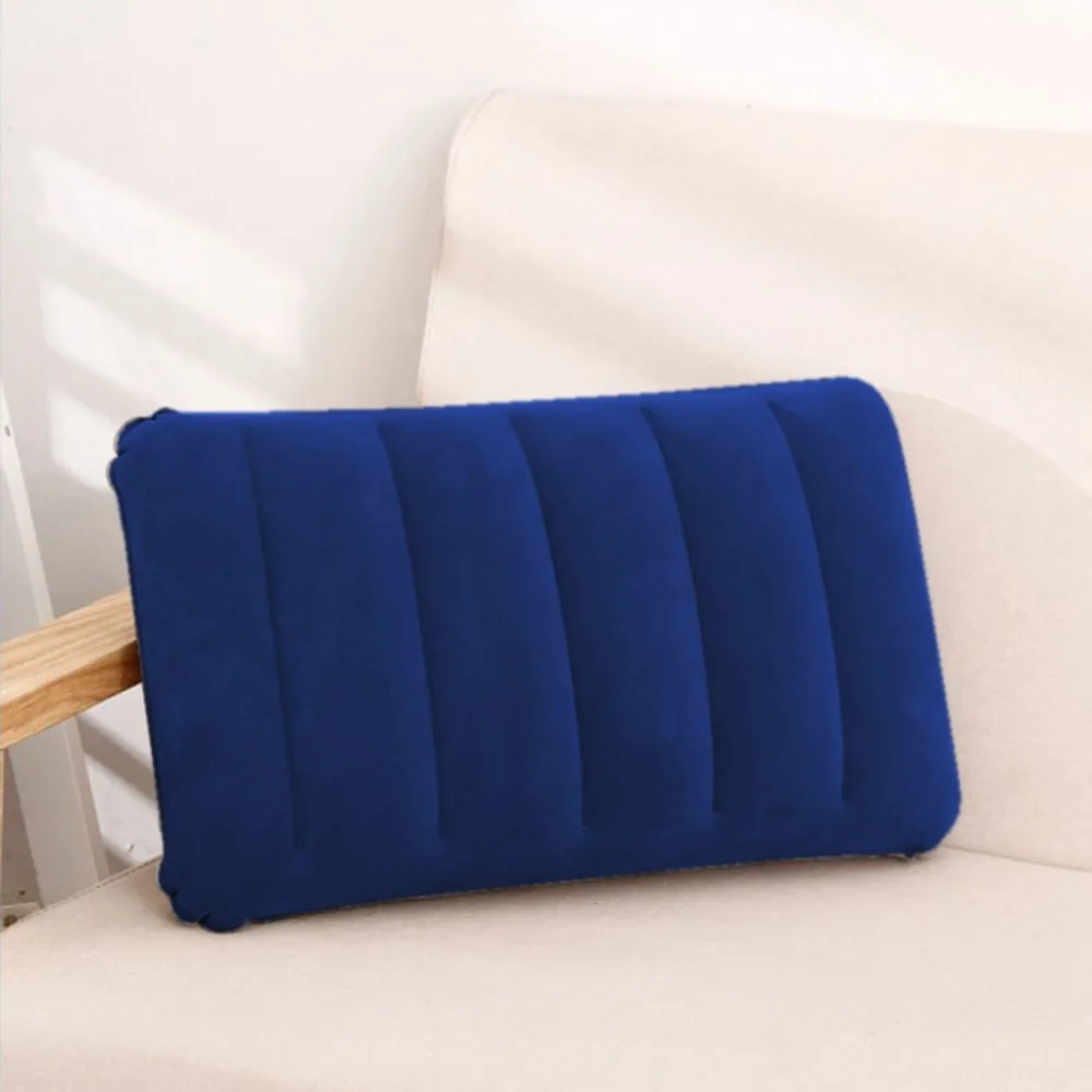 

Fashion Soft Inflatable Pillows 46x30cm Thicken Solid Color Flocking Waist Cushion Outdoor Lunch Break Travel Pillows Cushion