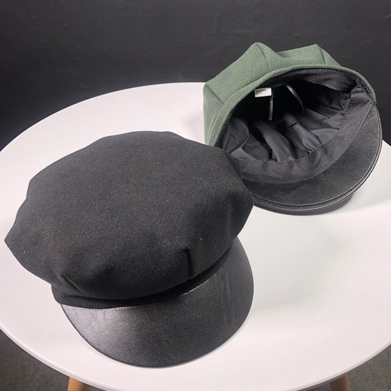 HT1913 Высококачественная кепка газетчика для женщин Шапки осень/зима женский берет однотонная шерстяная, фетровая шляпа Женская армейская Кепка