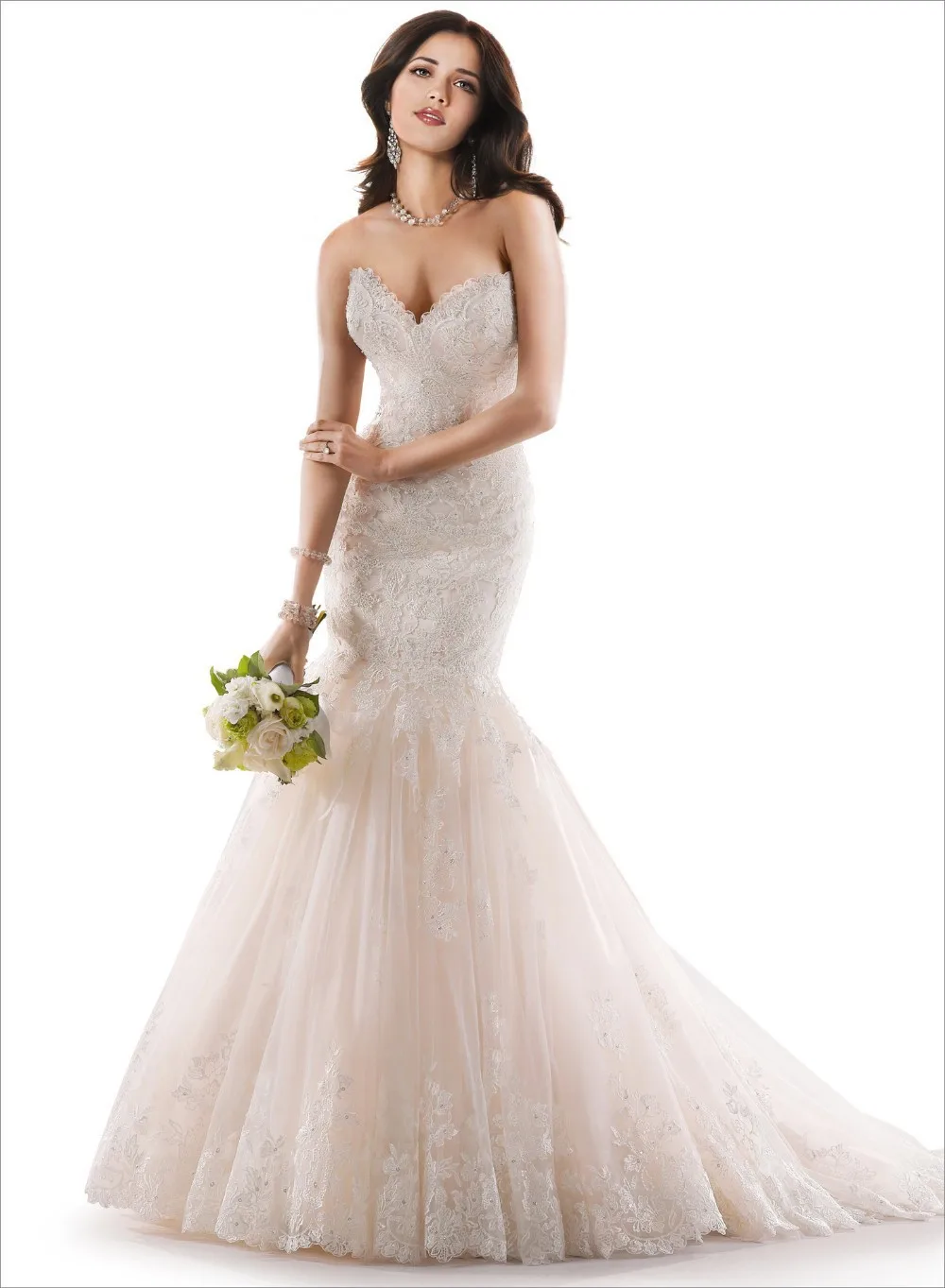 

2019 Designer Custom Made Ivory Lace With Beads And Sequins Mermaid Wedding Dresses Organza HK-96