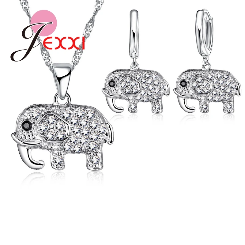 Solid 925 Sterling Silver Hollow Out Hollow-out Elephant Animal Stud Earrings