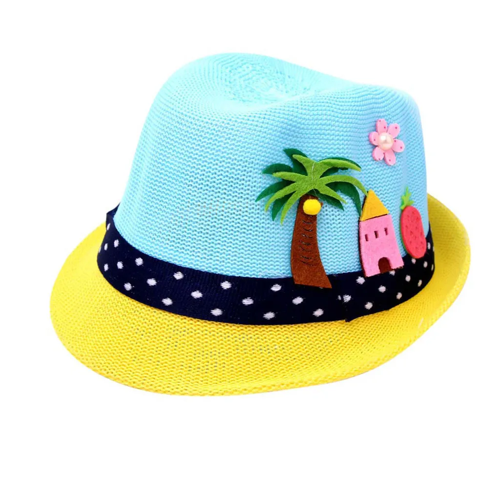 Летнее платье; детская одежда с цветочным рисунком; соломенные шляпы «Fedora» шапка детский козырек от солнца для маленьких девочек пляжные шляпы широкие свисающие поля Панама для девочек - Цвет: Sky Blue