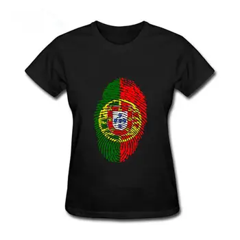 

2019 High Quality Women short sleeve T-Shirt Portugal Flag Fingerprint O-neck tshirts 100%Cotton Casual Women's Tops