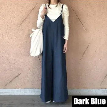 

2019 VONDA Summer V Neck Jumpsuits Women Straps Beach Rompers Casual Loose Playsuit Solid Streetwear Wide Leg Pants Overalls 5XL