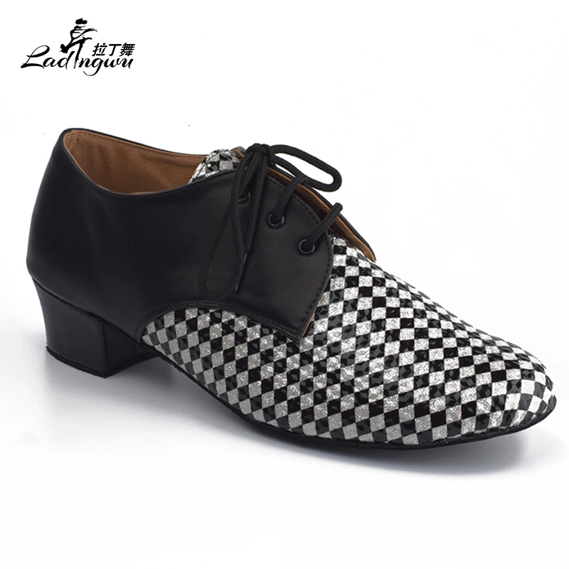 $27.99 Ladingwu Modern Men's Ballroom Dance Shoes Rhombus Pattern Pu And Microfiber Synthetic Leather Lati