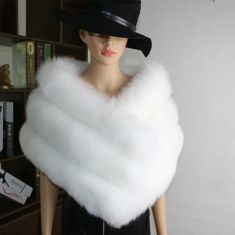 

white wedding fur ponchos and capes real fox fur shawls and warps women winter long luxury scarf stole fur gray pink black S37