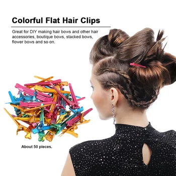 

50pcs Colorful Flat Hair Clips Steel Prong Alligator Barrette Single Crocodile Clamp Hairpins for Bows Styling Tools bobby pins