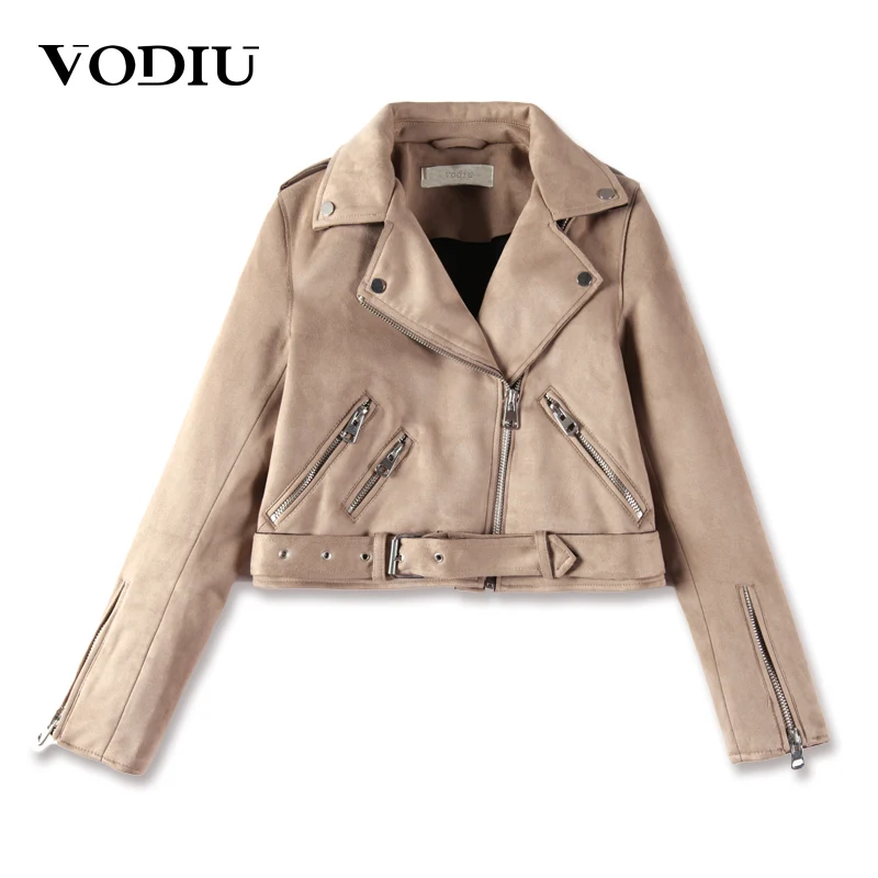 

Vodiu Coat Jacket Women Bomber Jacket Leather Suede Coat Short Slim Zippers Jackets Female Sashes Faux Leather Jacket Moto Biker